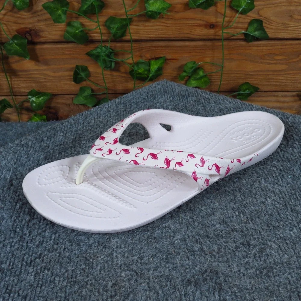 Crocs Kadee II Women Flip Flop Sandals Size 10 Beach Pool Pink Flamingo Print